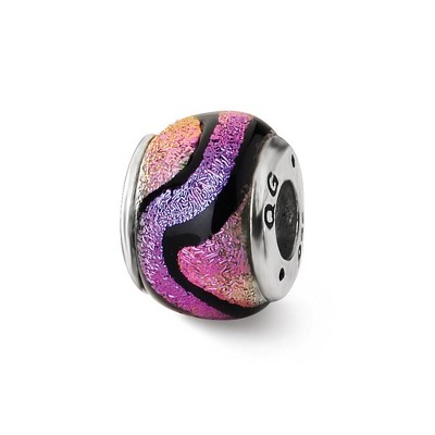 Black Bow Jewelry Purple Colored Dichroic Glass Sterling Silver Bead Charm