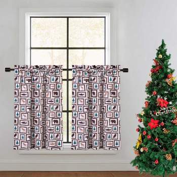 Christmas Small Kitchen Tier Curtains and Valanve Curtains with Animals Print
