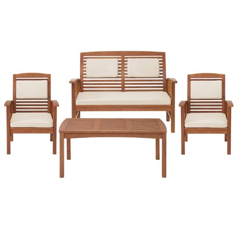 Lyndon 4pc Eucalyptus Wood Outdoor Conversation Set With Bench