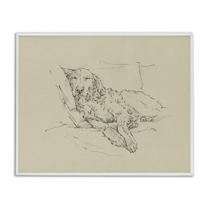 Stupell Industries Fluffy Retriever Napping Cushions Casual Monochromatic Dog Sketch Black Framed Giclee Art - 1 of 4