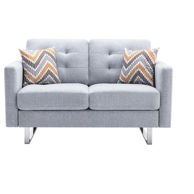 VYNXARIA 53.5" Light Gray Linen Fabric Loveseat with Metal Legs, Side Pockets, and Pillows