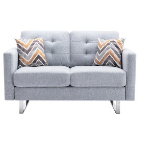 VYNXARIA 53.5" Light Gray Linen Fabric Loveseat with Metal Legs, Side Pockets, and Pillows - 1 of 4