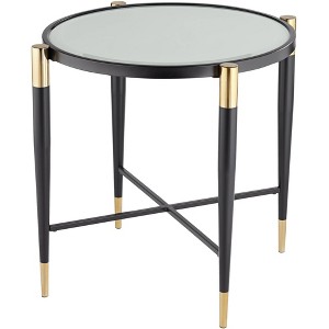 Studio 55D Modern Metal Round Accent Side End Table 25" Wide Matte Black Gold Marbleized Glass Tabletop for Living Room Bedroom - 1 of 4