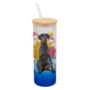 100 North 25 Ounce Frosted Glass Gradient Travel Tumbler With Straw & Wooden Lid, Doberman Pinscher Dog Navy Blue - 1 of 4