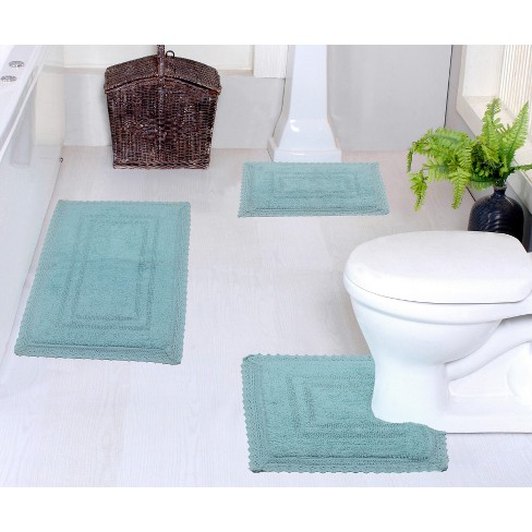 Set of 2 Opulent Collection Aqua Cotton Reversible Tufted Bath Rug Set -  Home Weavers