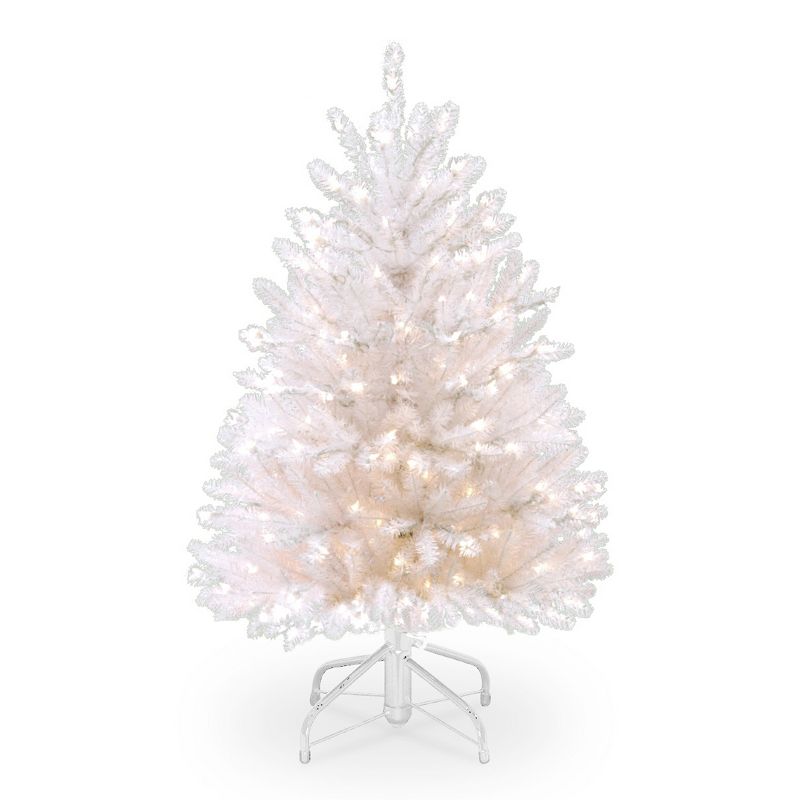 National Tree Company 4.5 ft Pre-Lit Artificial Full Christmas Tree, White, Dunhill Fir, White Lights, Includes Stand, 1 of 8