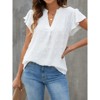 Womens White Blouse V Neck Ruffle Sleeve Flowy Shirts Dressy Casual Cute Summer Tops - 2 of 4