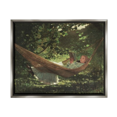 Stupell Girl Reading Book in Hammock Framed Canvas