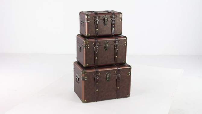 Set of 3 Traditional Faux Leather and Wood Storage Case Trunks Brown - Olivia &#38; May, 2 of 14, play video