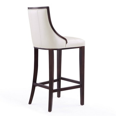 Set of 3 Pearl White Faux Leather Barstools with Beech Wood Frame