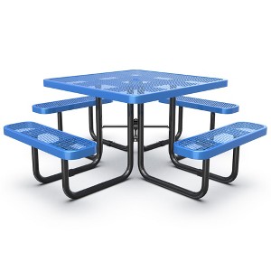 COWLOWN Blue 46" Square Outdoor Steel Picnic Table with Umbrella Pole in Fade - Resistant - Durable for Outdoor Gatherings - 1 of 4