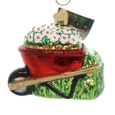 Old World Christmas 3.0" Wheelbarrow Ornament Flowers Planting Dirt  -  Tree Ornaments