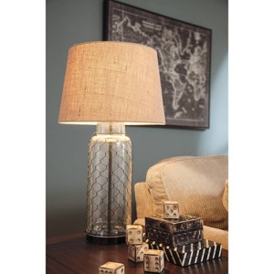 Sharmayne Transparent Glass Table Lamp - Signature Design by Ashley: Coastal Chic Farmhouse Decor, Linen-Weave Shade, UL Listed - 1 of 3