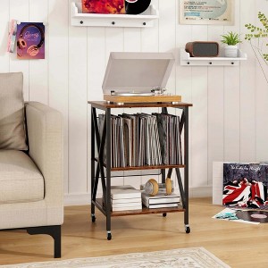 HDZNVF Record Player Stand Vinyl Record Storage Table Holds Up To 120 Vinyl Records Coffee/Black - 1 of 4