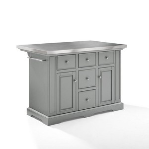 HomeStock  Julia Stainless Steel Top Kitchen Island with Storage Drawers, Shelves, and Spice Rack, Gray - 1 of 4