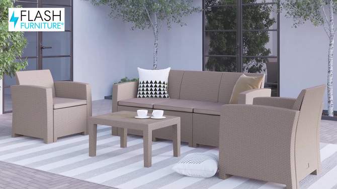 Flash Furniture 4 Piece Outdoor Faux Rattan Chair, Sofa and Table Set, 2 of 5, play video