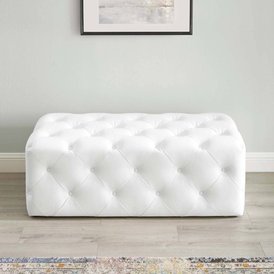 48" Luxe White Faux Leather Tufted Entryway Bench