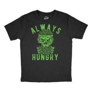 Youth Funny T Shirts Always Hungry Sarcastic Halloween Zombie Graphic Novelty Tee For Kids - Crazy Dog Youth T Shirt For Halloween Season - 1 of 4