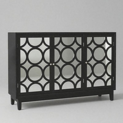 COMHOMA Modern Mirrored Sideboard Cabinet - 3 Doors Buffet with Storage, Entryway Console & Accent Cabinet, Black