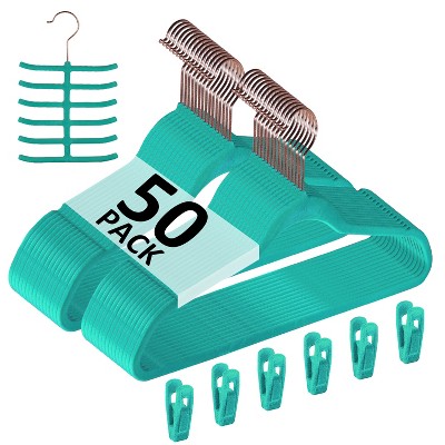 VECELO 25/30/50/60/100 pk Velvet Clothes Hangers Non Slip & Space-Saving Clothes Hangers with Finger Clips & Tie Rack 9 Color