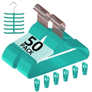 VECELO 25/30/50/60/100 pk Velvet Clothes Hangers Non Slip & Space-Saving Clothes Hangers with Finger Clips & Tie Rack 9 Color - 1 of 4