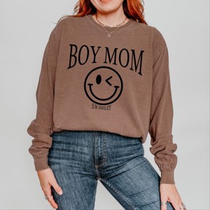 Simply Sage Market S.W.Smiley Boy Mom Outline Garment Dyed Long Sleeve - 1 of 4