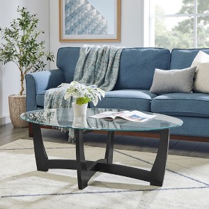 Kumasinova 23.5"/48" Round/Oval Glass Coffee Table,Round Center Table with Wood Frame,Small Side Table for Living Room,Office and Apartment - 1 of 1