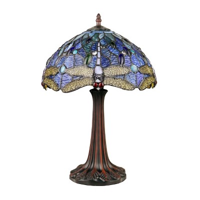 Dragonfly Design Stained Glass Bronze Tiffany-Style Table Lamp