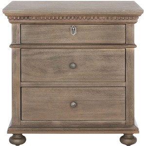 Allisyn 3-Drawer Wood Nighstand W/ Lockable Top Drawer - SFV7706 - Light Brown - Safavieh Couture - 1 of 4