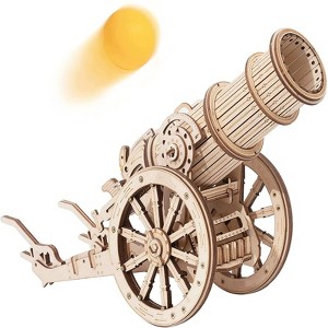 ROBOTIME 3D Wooden Puzzle 158 Pieces Diy Model Toys Medieval Wheeled Cannon Brain Teaser, Beige, 12.6"*5.1"*8.3" - 1 of 4