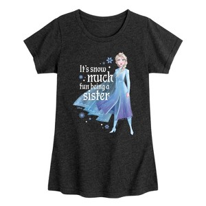 Girls' - Frozen 2 - Snow Much Fun Being A Sister Elsa Fitted Short Sleeve Graphic T-Shirt - 1 of 4