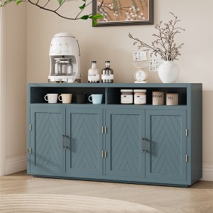 Farmhouse Buffet Cabinet, 4-door Classic Sideboard With Open Storage And Adjustable Shelves, Wine Cabinet Console Table, Kitchen Storage Cabinet - 1 of 4