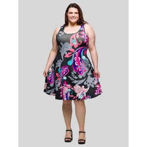24seven Comfort Apparel Plus Size Pink Paisley Print Sleeveless Knee Length Tank Swing Dress - 1 of 4