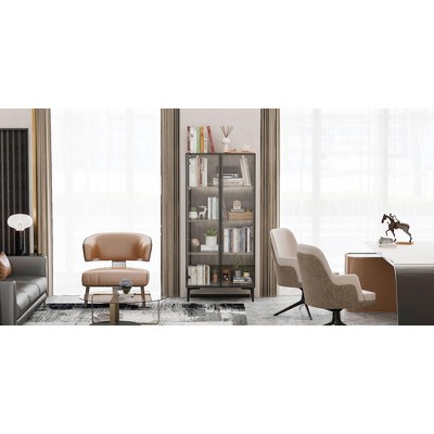 Famapy Gray compartments Stone pattern Double door Display Storage cabinet