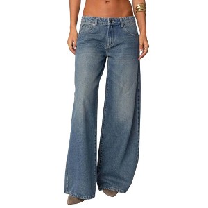 Women's Pants High Waisted Wide Leg Denim Jeans Vintage Flared Trousers - 1 of 4