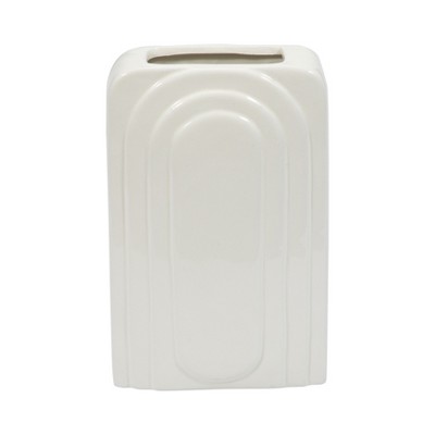 Sagebrook Home 7" Dolomite Rectangle Vase Contemporary Etched Arch Decorative Table Vase