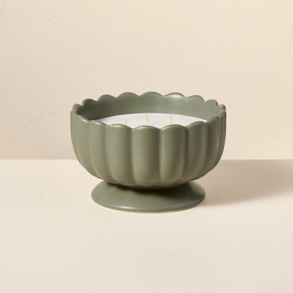 5 Wick Footed Ceramic Scalloped Rim Leather and Tonka Jar Candle 34oz - Hearth & Hand™ with Magnolia