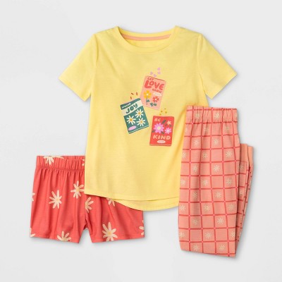 Girls' 3pc Flower Seed Pajama Set - Cat & Jack™ Yellow