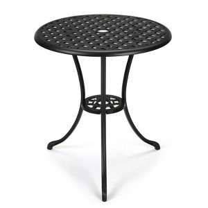 24" Round Patio Bistro Table - Cast Aluminum Outdoor Cafe Table with Umbrella Hole for Porch/Backyard/Garden - 1 of 4