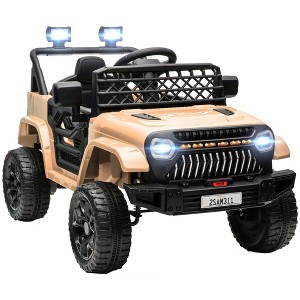 Qaba 12V Ride On Truck, Battery Powered Kids Electric Car with Spring Suspension, Remote, 3 Speeds, LED Headlights, Horn, USB Music - 1 of 4