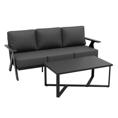 EAGLE PEAK Urban Slate 2 Piece Modern Outdoor Patio Furniture Set, Outdoor Couch and Coffee Table Set