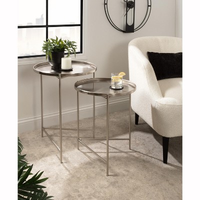 Ulani Satin Silver Nesting Metal Side Tables, Set of 2