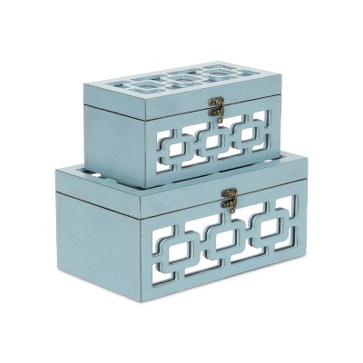 Cheung's Tessera Set of 2 Distressed Mirrored Wood Boxes - Blue