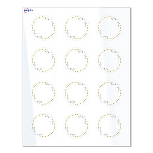 Avery Labels, 2" Diameter, Glossy White, Green Florals w/ Gold Dots, 120ct - 1 of 4