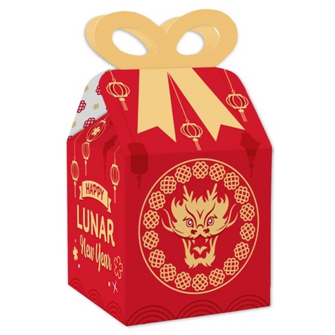 Big Dot of Happiness Lunar New Year - Square Favor Gift Boxes - 2024 Year  of the Dragon Bow Boxes - Set of 12