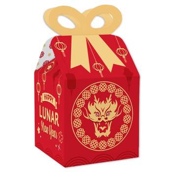 Big Dot of Happiness Lunar New Year - Square Favor Gift Boxes - 2024 Year of the Dragon Bow Boxes - Set of 12