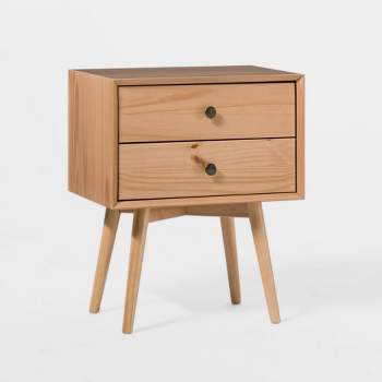 Greenberg 2 Drawer Mid-Century Modern Solid Wood Nightstand Natural/Pine - Saracina Home