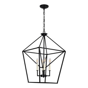 PAKOKULA Modern 4-Light Matte Black Industrial Candlestick Chandelier with Geometric Metal Shade - 1 of 4