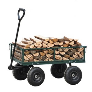 Heavy Duty Garden Cart, Utility Metal Wagon with Removable Mesh Sides and 180° Rotating Handle - 1 of 4