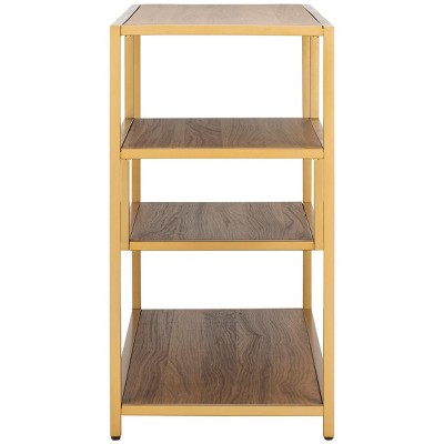Walnut and Gold 3-Tier Geometric Console Table with Storage